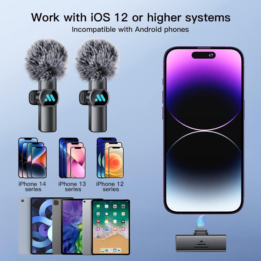 Leettus 2Pcs Lavalier Wireless Microphone for Iphone Ipad, Wireless Microphone for Video Recording, Game Live Streaming, Interviews, Youtube, Tiktok, Vlog  Leettus   