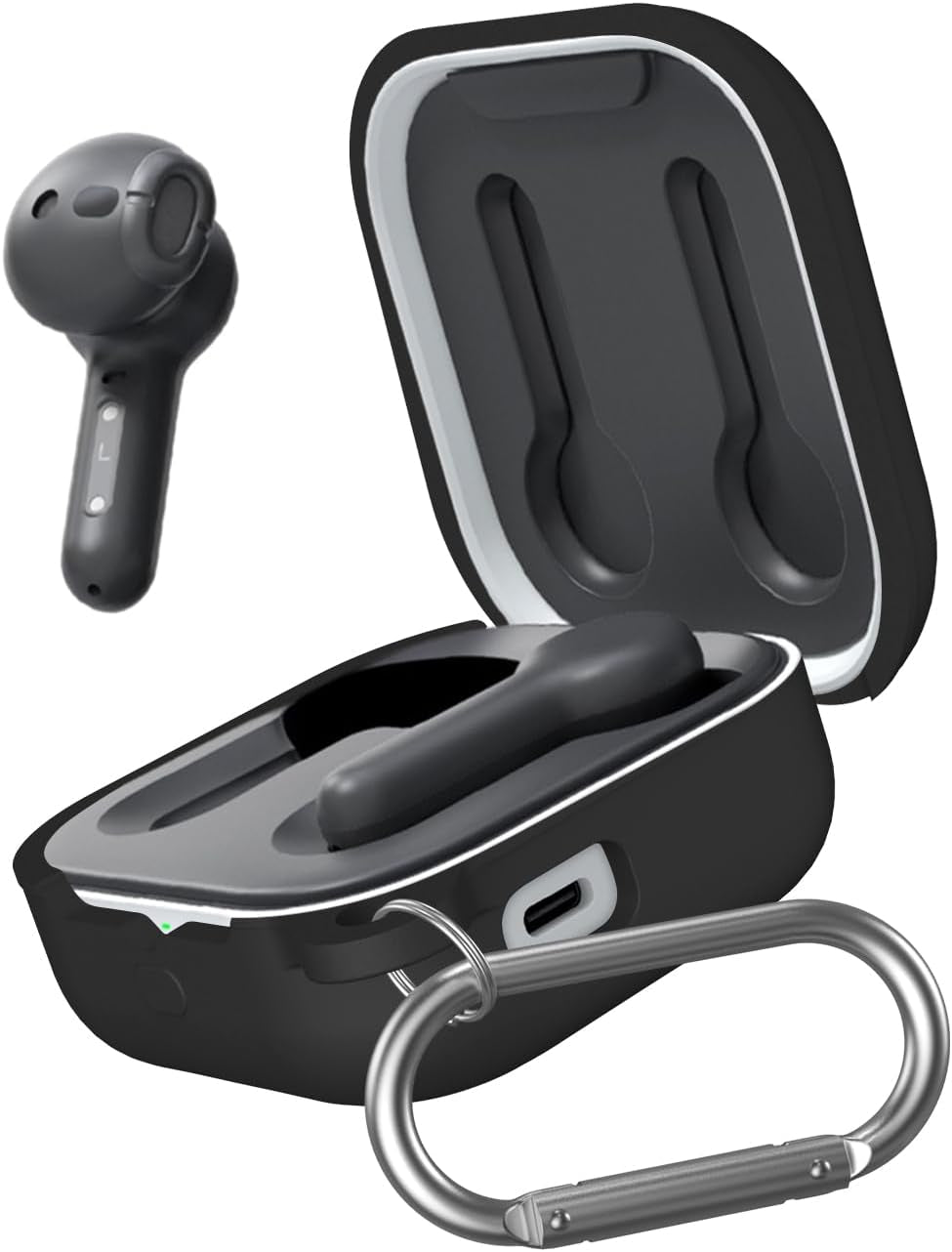 Alquar for All-New Echo Buds(2023 Release) Case Cover, Soft Silicone Protective Scratch Shock Resistant Cover ONLY Compatible with All-New Echo Buds Charging Case with Carabiner(Apricot)  Alquar Black  