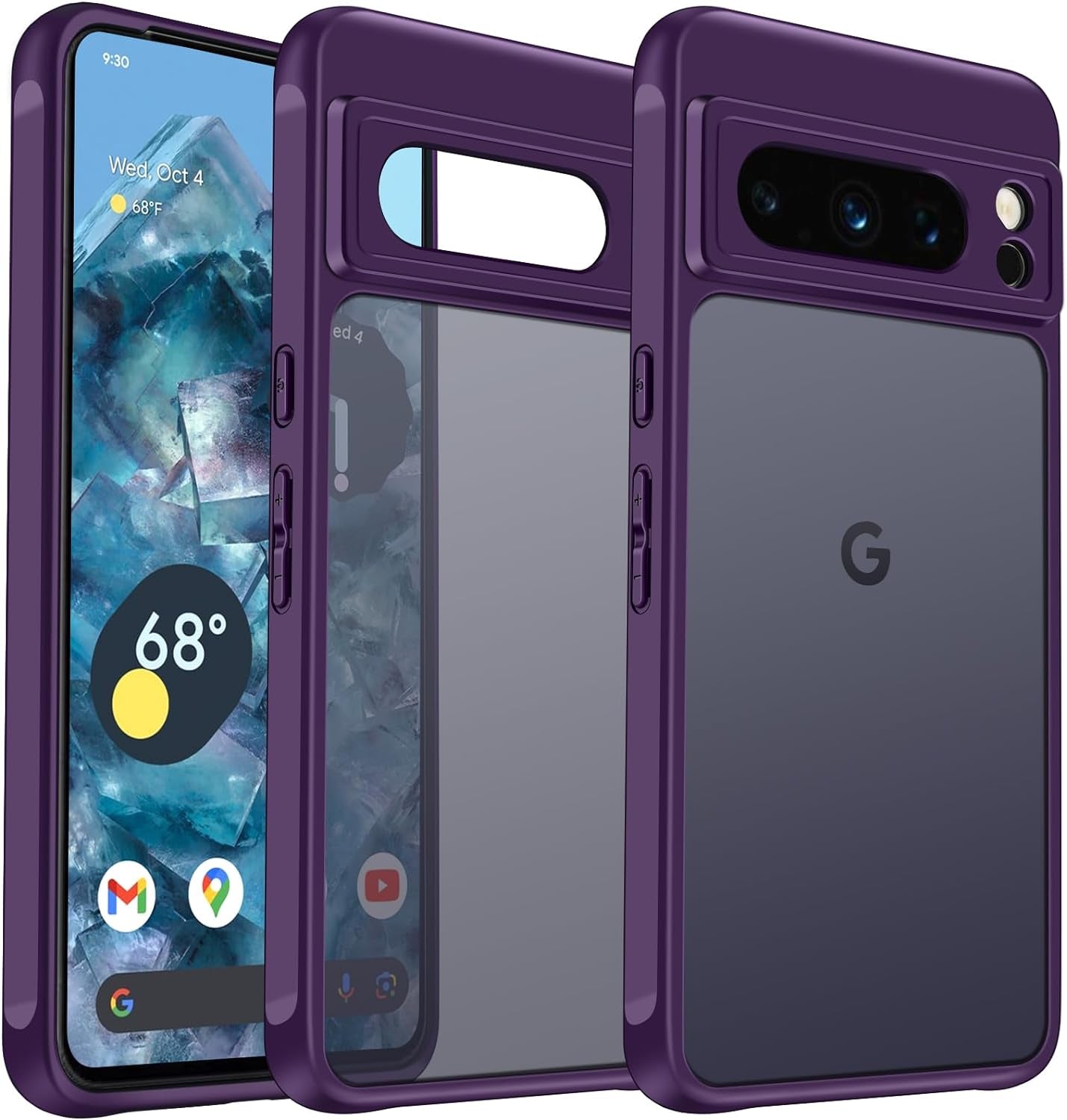 Ivoler Upgraded Shockproof for Google Pixel 8 Pro 2023, Military Grade Drop Protection, Silicone Google Pixel 8 Pro Case, Slim Thin Semi-Clear Google Pixel 8 Pro Phone Case, Black  ivoler Dark Purple  