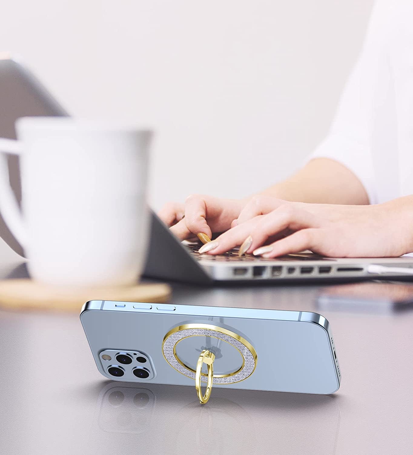 Magnetic Phone Ring Holder for Magsafe - Pikabo Magnetic Phone Grip, Phone Stand, Phone Finger Ring for Iphone Magsafe, Compatible with Wireless Charging. (Glitter Gold)  Pikabo   