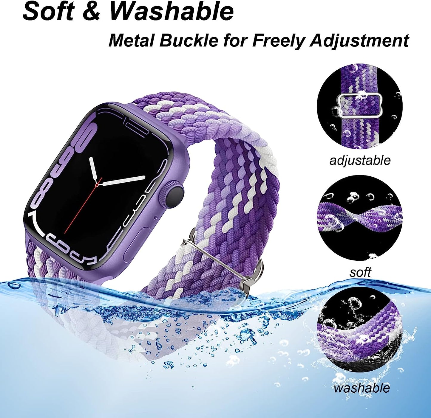 Braided Bands Compatible with Apple Watch Band 38Mm 40Mm 41Mm 42Mm 44Mm 45Mm 49Mm for Women Men,Stretchy Braided Solo Loop Apple Watch Band for Iwatch Series 8 7 6 5 4 3 2 1 Ultra SE  DOBSTFY   
