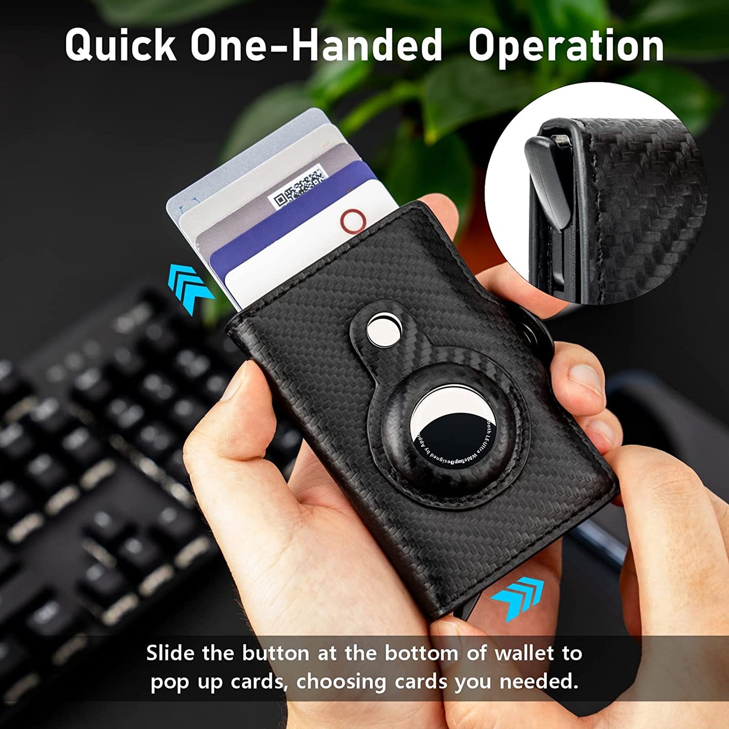 HAMOPY Airtag Wallet, Leather Credit Card Holder with Airtag Slot, Slim Smart Wallet for Men with Coin Pocket, Mens Pop up Wallet Pocket Wallet with Rfid Blocking Tech, Black  HAMOPY   