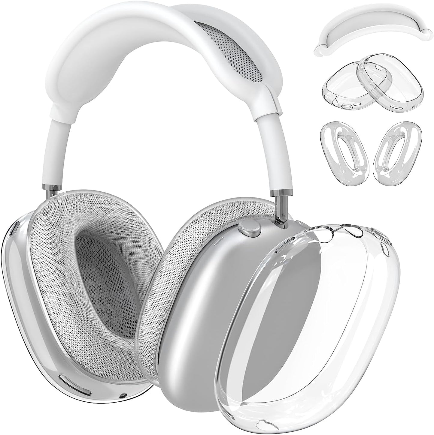 【3 in 1】Clear Soft TPU & Silicone Case for Airpod Max,Anti-Scratch Ear Cups Cover/Ear Pad Case Cover/Headband Cover for Airpods Max,Transparent Accessories Protective Cover for Apple Airpods Max,White  Skyconser   