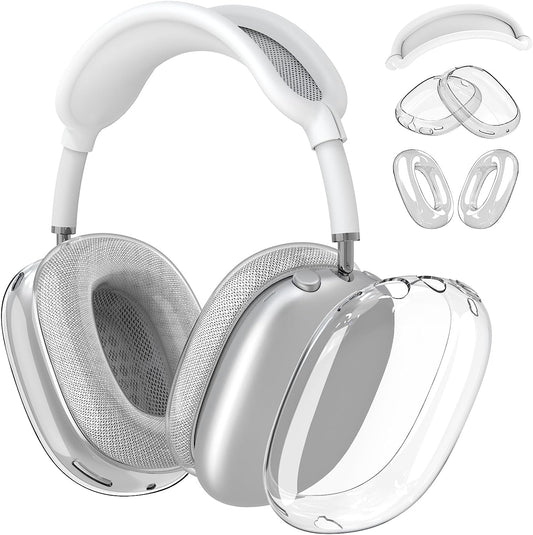 【3 in 1】Clear Soft TPU & Silicone Case for Airpod Max,Anti-Scratch Ear Cups Cover/Ear Pad Case Cover/Headband Cover for Airpods Max,Transparent Accessories Protective Cover for Apple Airpods Max,White  Skyconser   