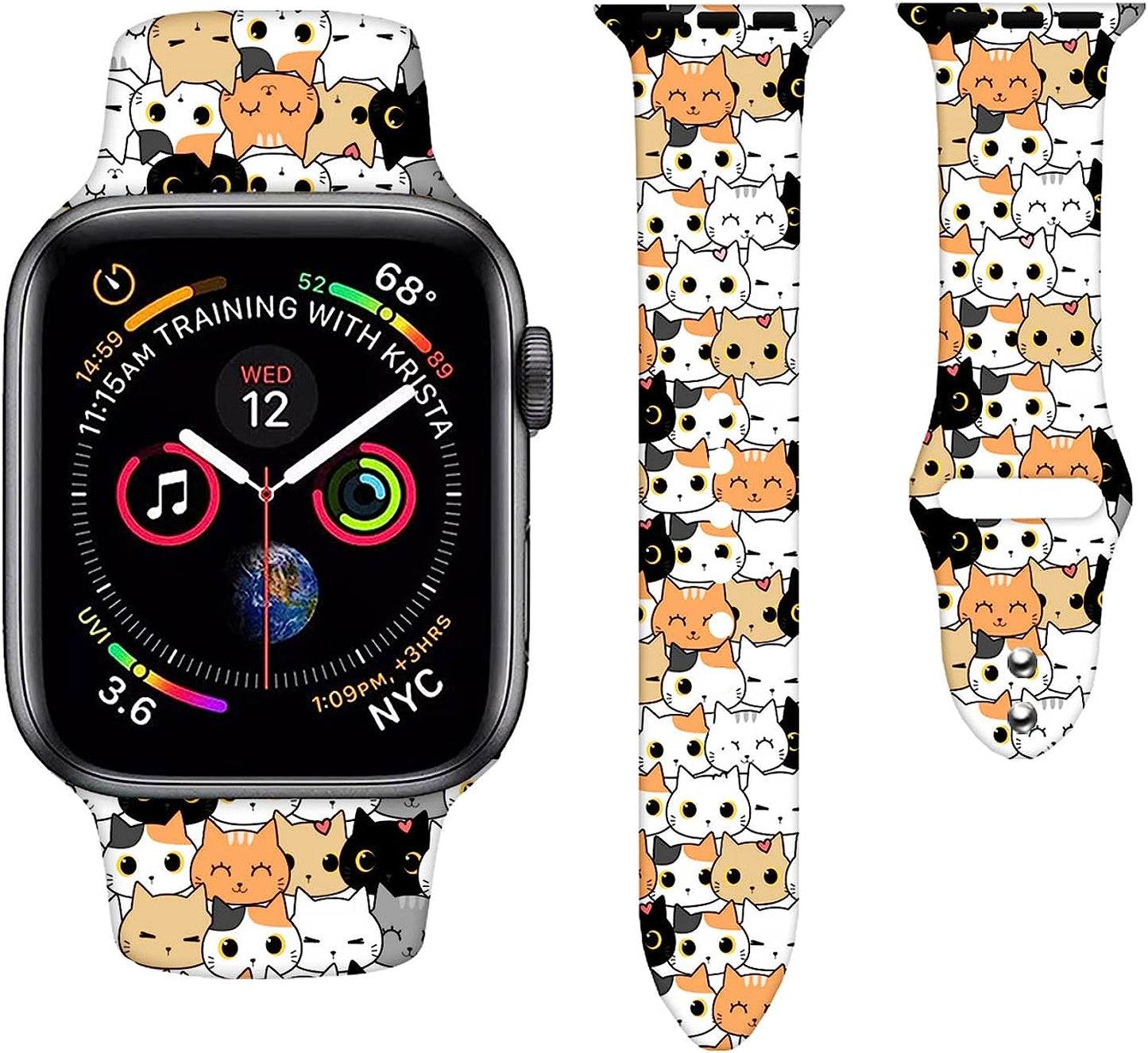 Sport Watch Band Compatible with Apple Watch 38Mm 40Mm 41Mm 42Mm 44Mm 45Mm for Women Men,Adjustable Replaceable Soft Silicone Smartwatch Straps for Iwatch Series SE 7 6 5 4 3 2 1  JOJGOEHO Cat 38mm/40mm/41mm (M/L) 