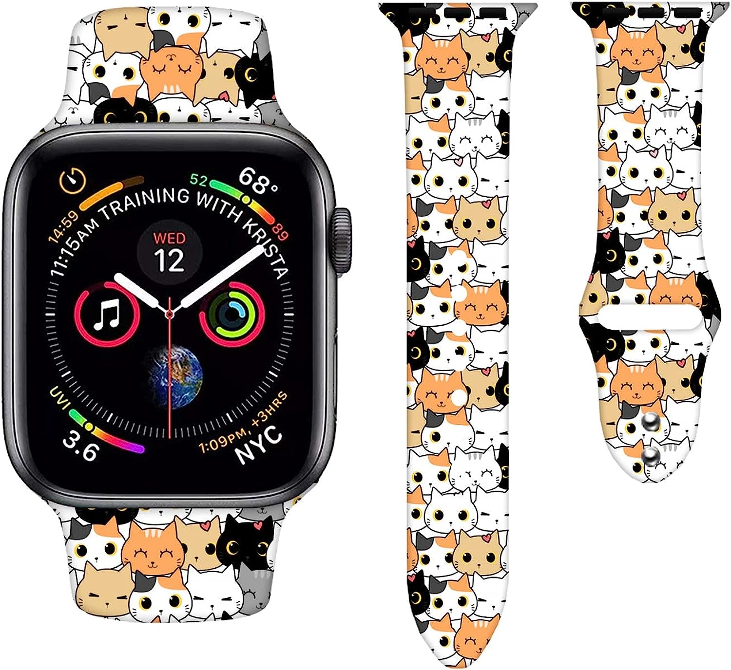 Sport Watch Band Compatible with Apple Watch 38Mm 40Mm 41Mm 42Mm 44Mm 45Mm for Women Men,Adjustable Replaceable Soft Silicone Smartwatch Straps for Iwatch Series SE 7 6 5 4 3 2 1  JOJGOEHO Cat 38mm/40mm/41mm (M/L) 