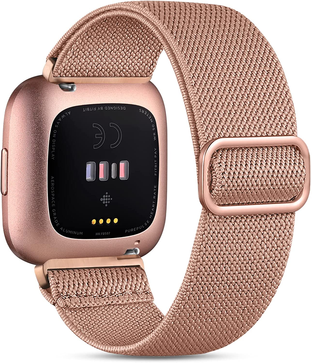 Witzon Compatible with Fitbit Versa 2 Bands for Women Men, Soft Breathable Versa 2 Solo Loop Sport Strap, Versa Lite Versa SE Replacement Accessories Adjustable Braided Nylon Versa 2 Band, Deep Pink  Witzon   