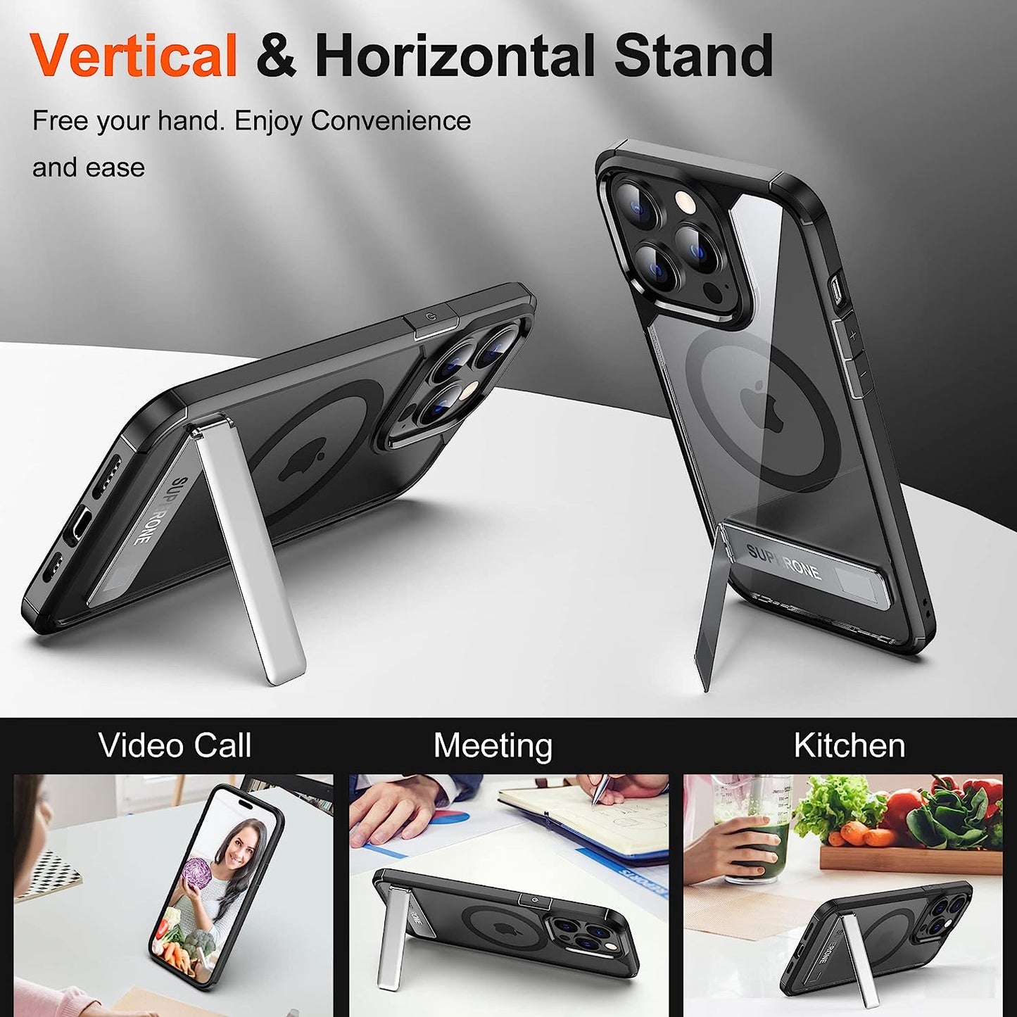 SUPERONE for Iphone 14 Pro Phone Magsafe Case with Stand, Magnetic Phone Case with Slim Adjustable Kickstand & Hard PC Back [10FT Mil-Grade Drop Tested] [Yellow Resistant] for Iphone 14 Pro, 6.1 In  SUPERONE   