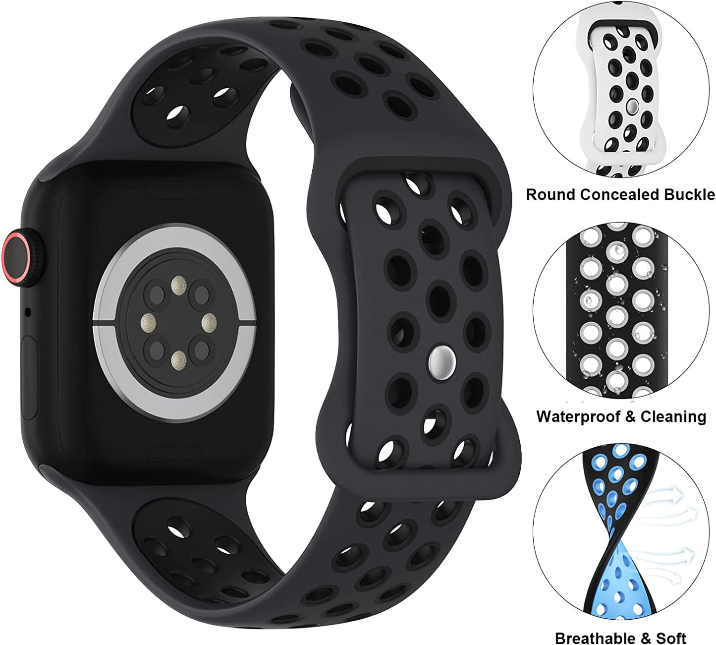 Biudien 5 Pack Sport Bands Compatible with Apple Watch Band 49Mm 45Mm 44Mm 42Mm 41Mm 40Mm 38Mm, Soft Silicone Strap Replacement Breathable Wristband for Iwatch Ultra Series 8 SE 7 6 5 4 3 2 1  Biudien   