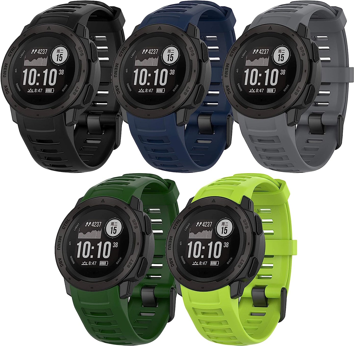 QGHXO Band for Garmin Instinct, Soft Silicone Replacement Watch Band Strap for Garmin Instinct/Instinct Tide/Instinct Tactical/Instinct Solar/Instinct Esports (No Tracker)  QGHXO 5PCS Boys  