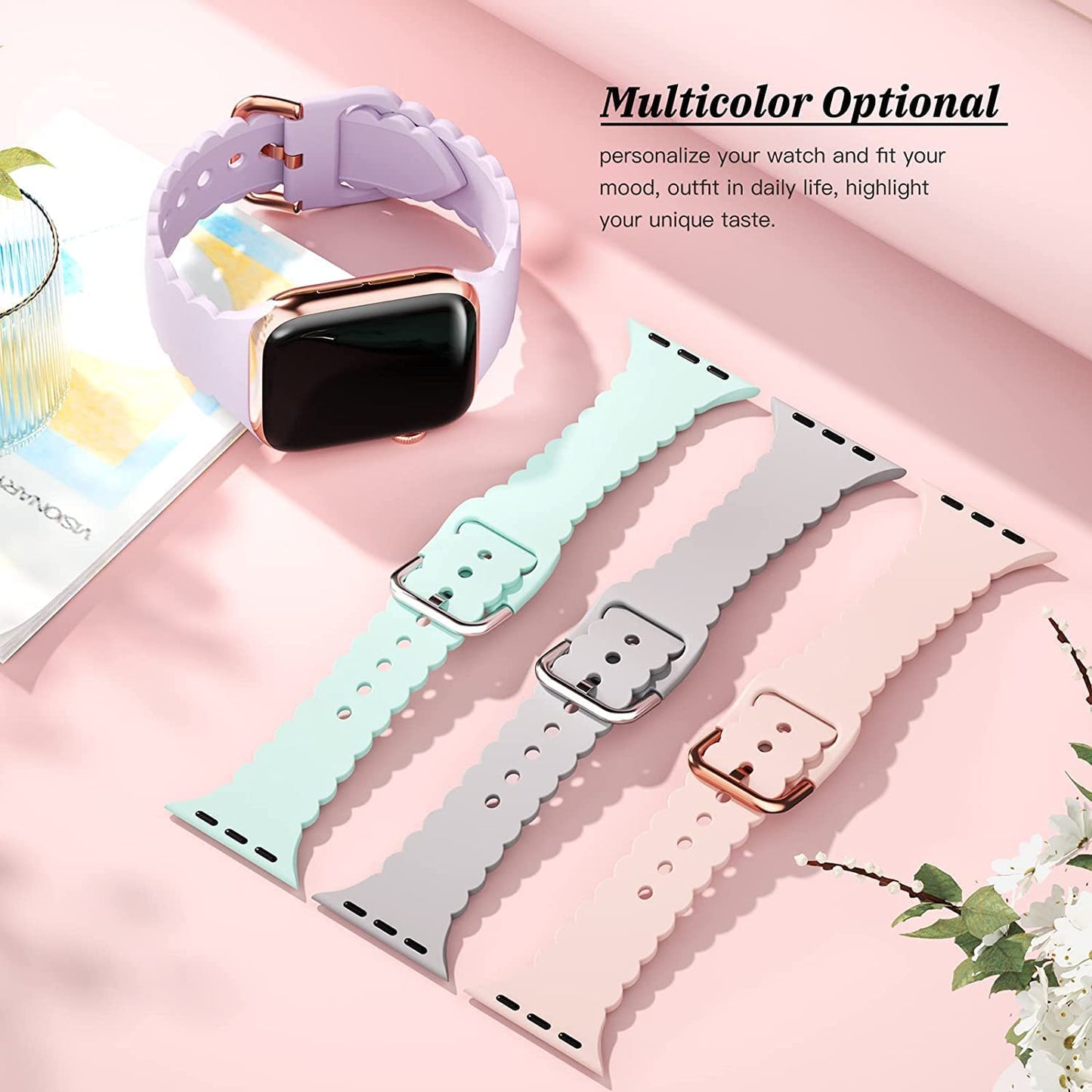 Sunnywoo Lace Silicone Band Compatible with Apple Watch Bands 38Mm 40Mm 41Mm 44Mm 42Mm 45Mm 49Mm, Women Soft Sport Strap Wristband Replacement for Iwatch Series Ultra 8 SE 7 6 5 4 3 2 1  Sunnywoo   