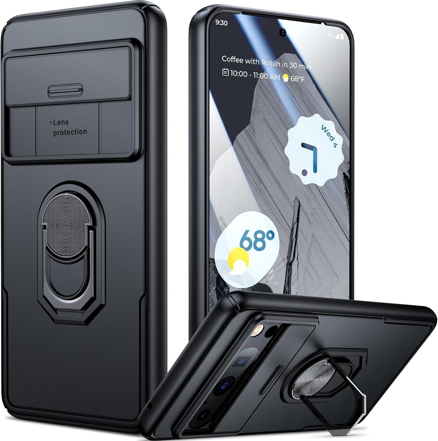 Simtect for Google Pixel 8 Pro Case with Sliding Camera Cover, [Military Drop Protection] [360° Rotation Ring Stand], Slim Protective Case for Google Pixel 8 Pro Phone Case 6.7'' - Black  Simtect   