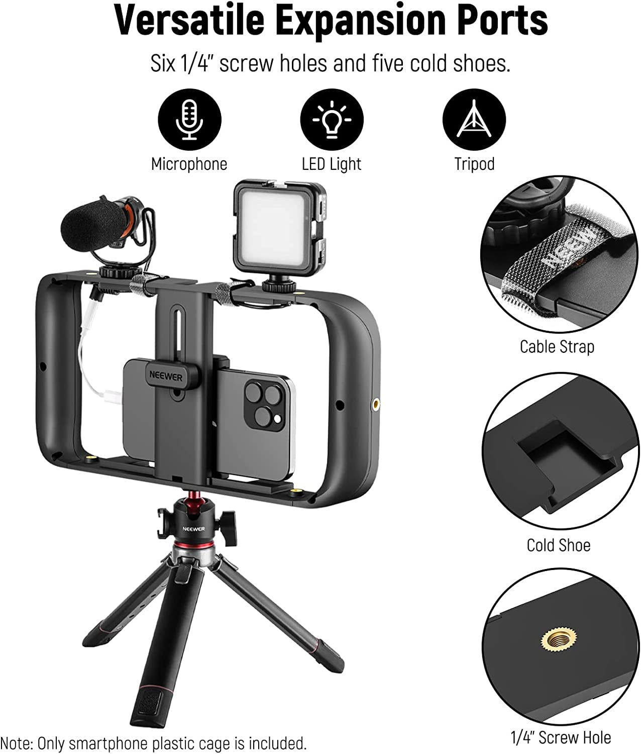 NEEWER Smartphone Video Rig, Phone Video Stabilizer Grip Vlogging Cage with Cold Shoe Tripod Mount, Phone Rig for Videomaker Film Maker Video Grapher Compatible with Iphone Samsung and More, A104  NEEWER   