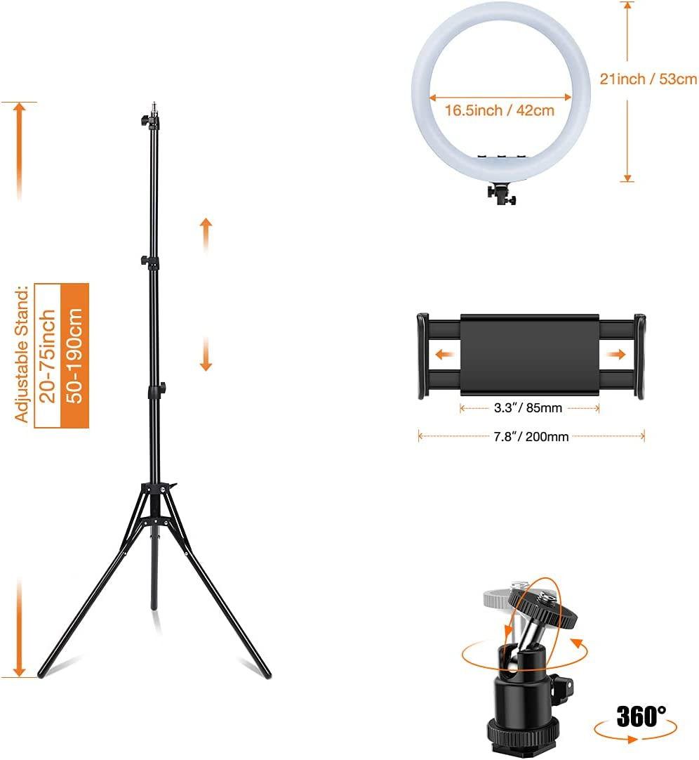 Inkeltech 21Inch Ring Light with Tripod and Phone Holder, 3000K-6000K Dimmable Bi-Color LED Light Ring for Makeup, Selfie, Vlog, Youtube Video, Camera - Control with Remote  Inkeltech   
