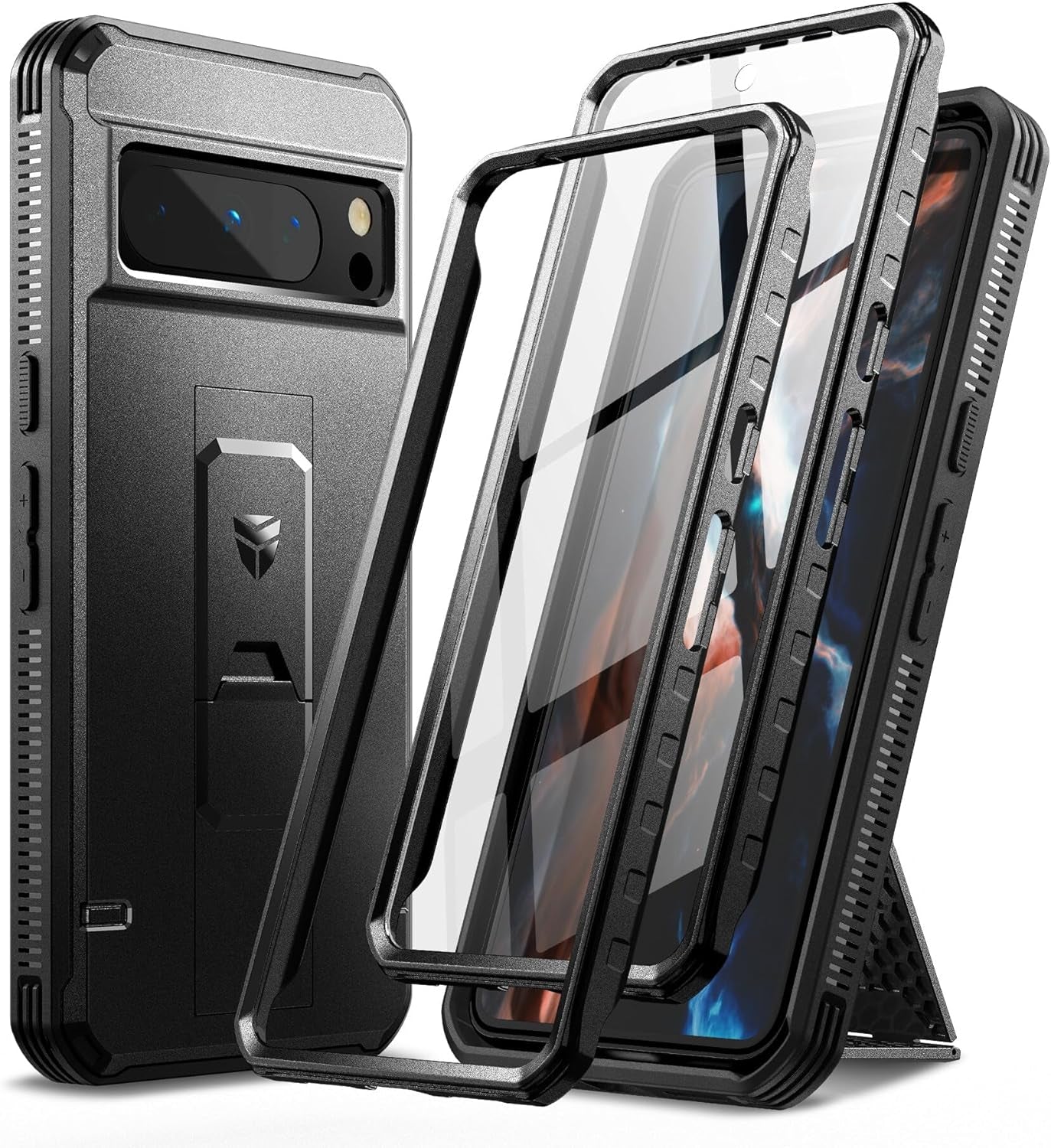 Dexnor Full Body Case for Google Pixel 8 Pro, Built-In Screen Protector and Kickstand, [Extra Front Frame] Heavy Duty Military Grade Protection Shockproof Rugged Cover Case for Pixel 8 Pro 5G, Red  Dexnor Black Pixel 8 Pro 
