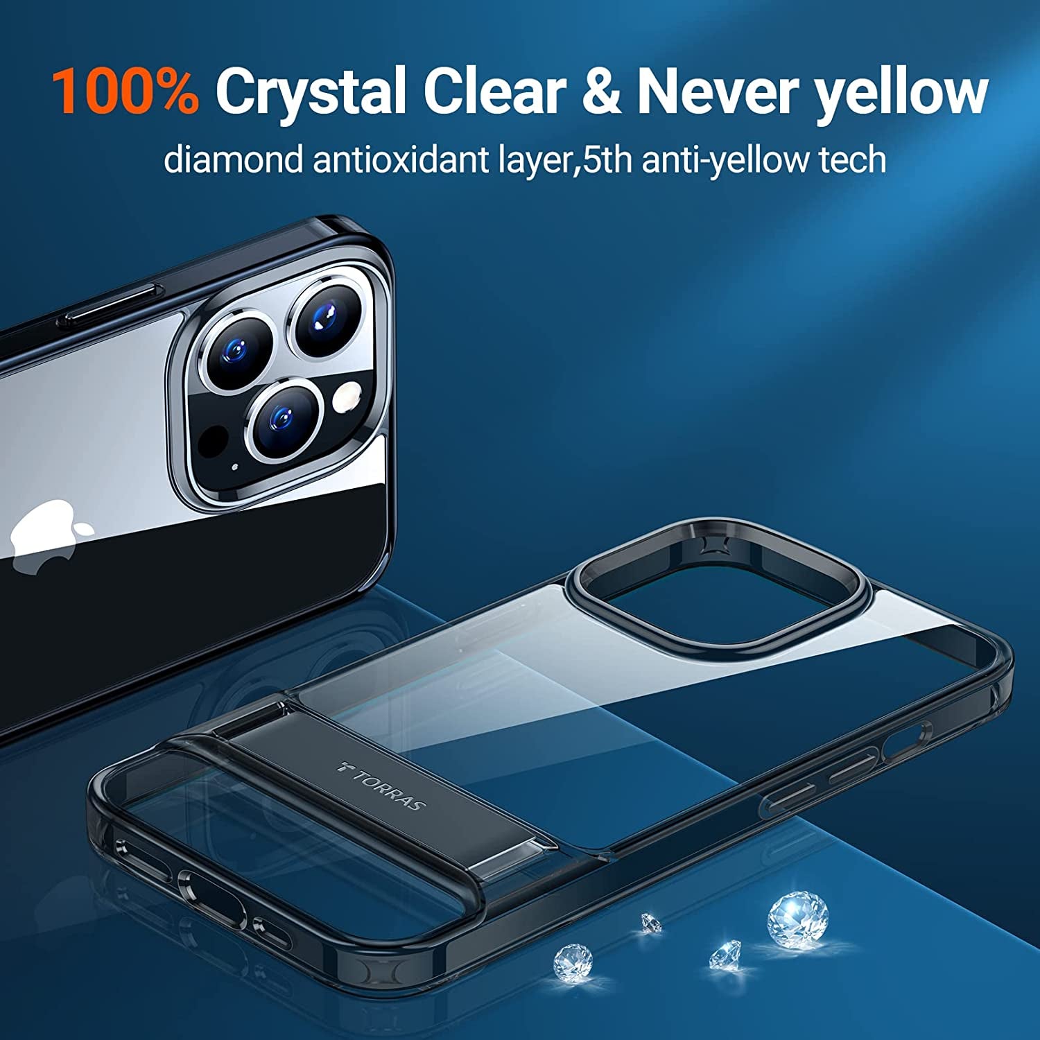 TORRAS Moonclimber for Iphone 13 Pro Max Case, [3 Stand Ways][Non-Yellowing & Military Grade Shockproof] Protective Slim Hard Clear Phone Case with Stand 6.7'' 2021, Black  TORRAS   