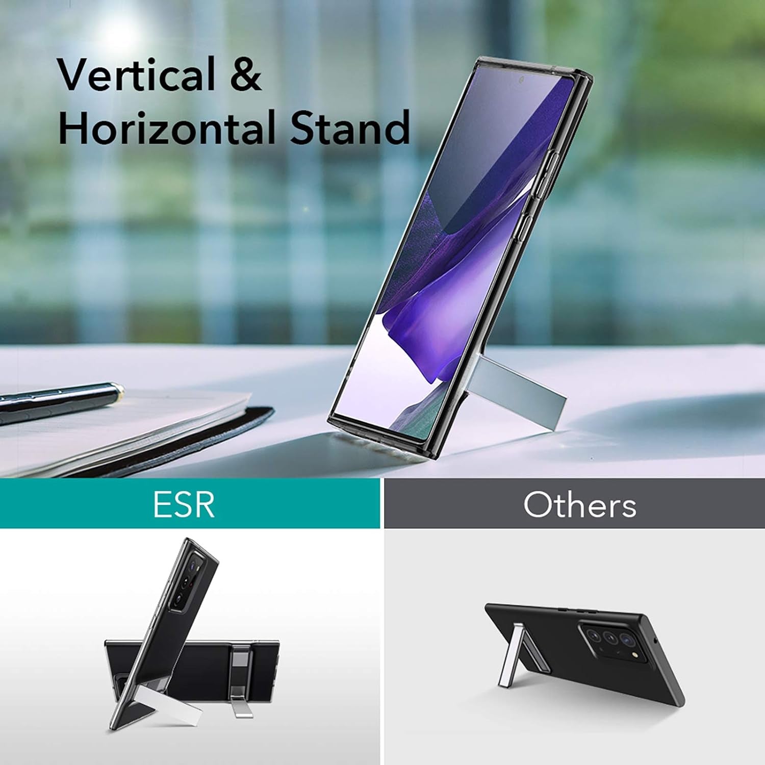 ESR Metal Kickstand Case Compatible with Samsung Galaxy Note 20 Ultra (6.9-Inch) [Vertical and Horizontal Stand] [Reinforced Drop Protection] – Translucent Black  Electronic Silk Road Corp   