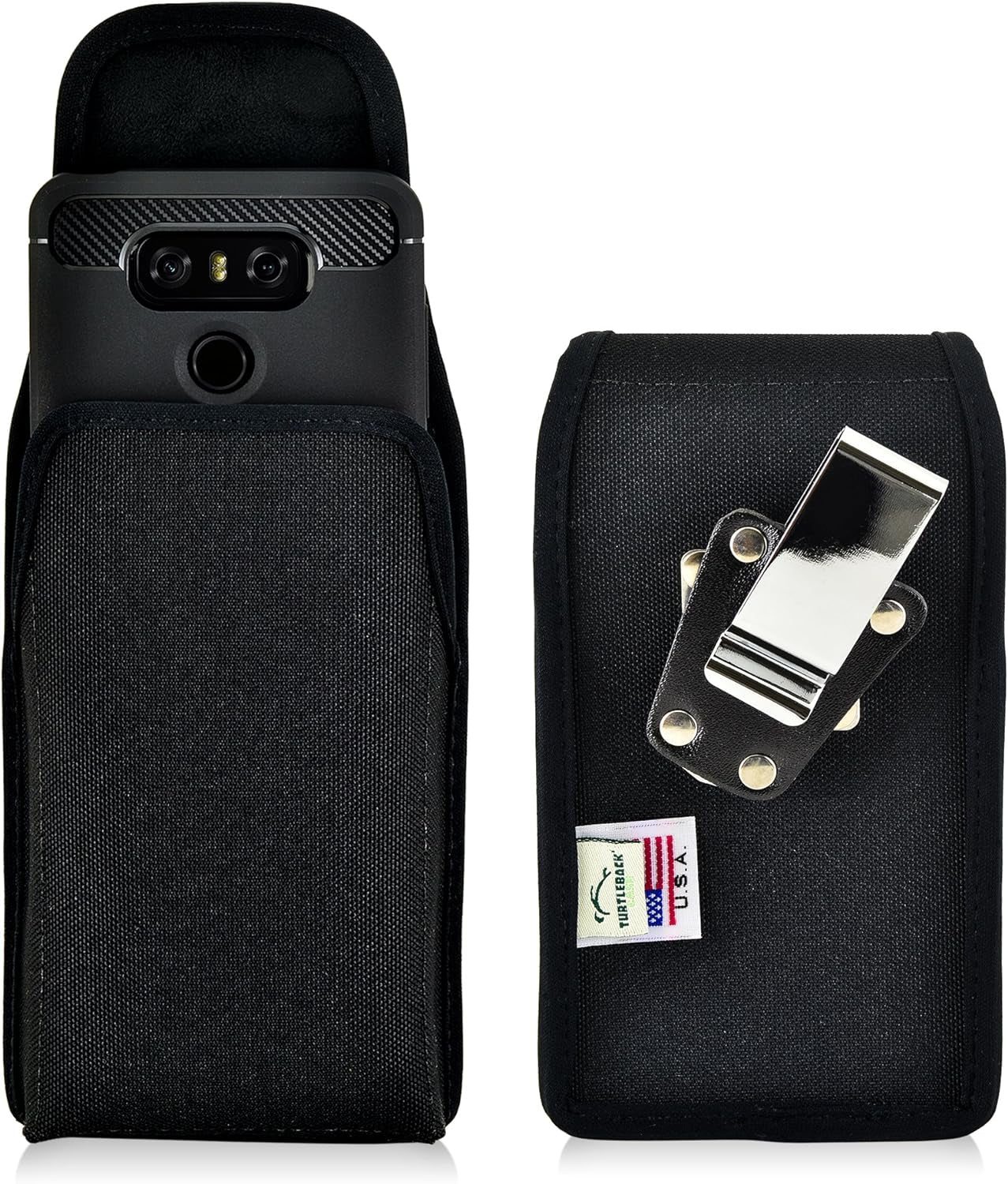 Turtleback Holster Made for LG G6 Black Vertical Belt Case Leather Pouch with Executive Belt Clip Made in USA  Turtleback Nylon / Metal Belt Clip Vert  