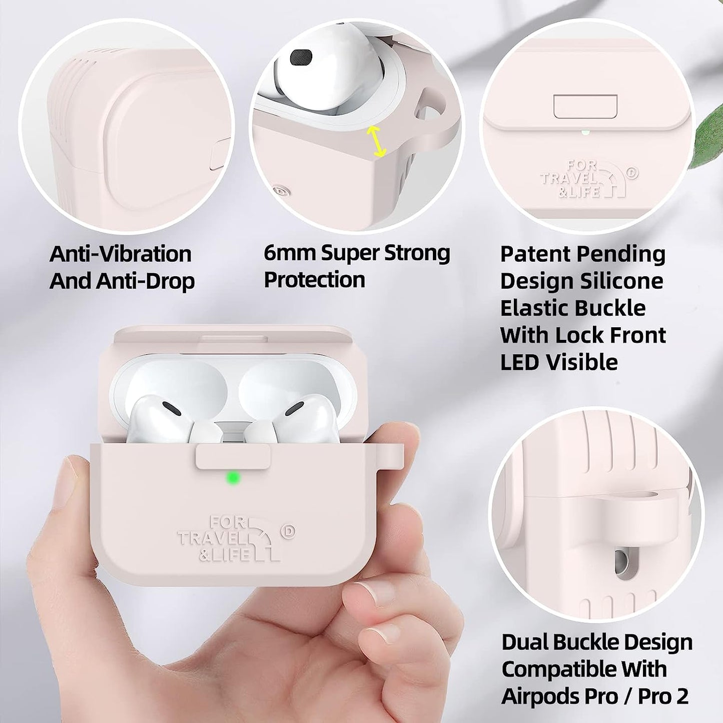 Airpods Pro 2Nd/1St Generation Case Cover,Secure Lock Full Protective Silicone Skin Accessories for Women Men with Apple Airpods Pro 2022/2019 Charging Case,Design by Doboli,Khaki  Doboli   