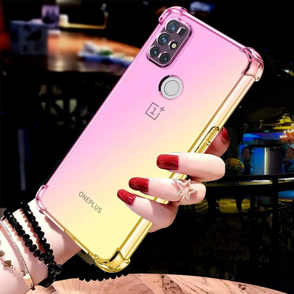 Ueokeird for Oneplus Nord N10 5G [Not Fit for Oneplus Nord N100] Clear Cute Gradient Phone Case Slim anti Scratch Flexible TPU Cover Shockproof Protective Case for Oneplus Nord N10 5G (Pink/Gold)  Ueokeird   