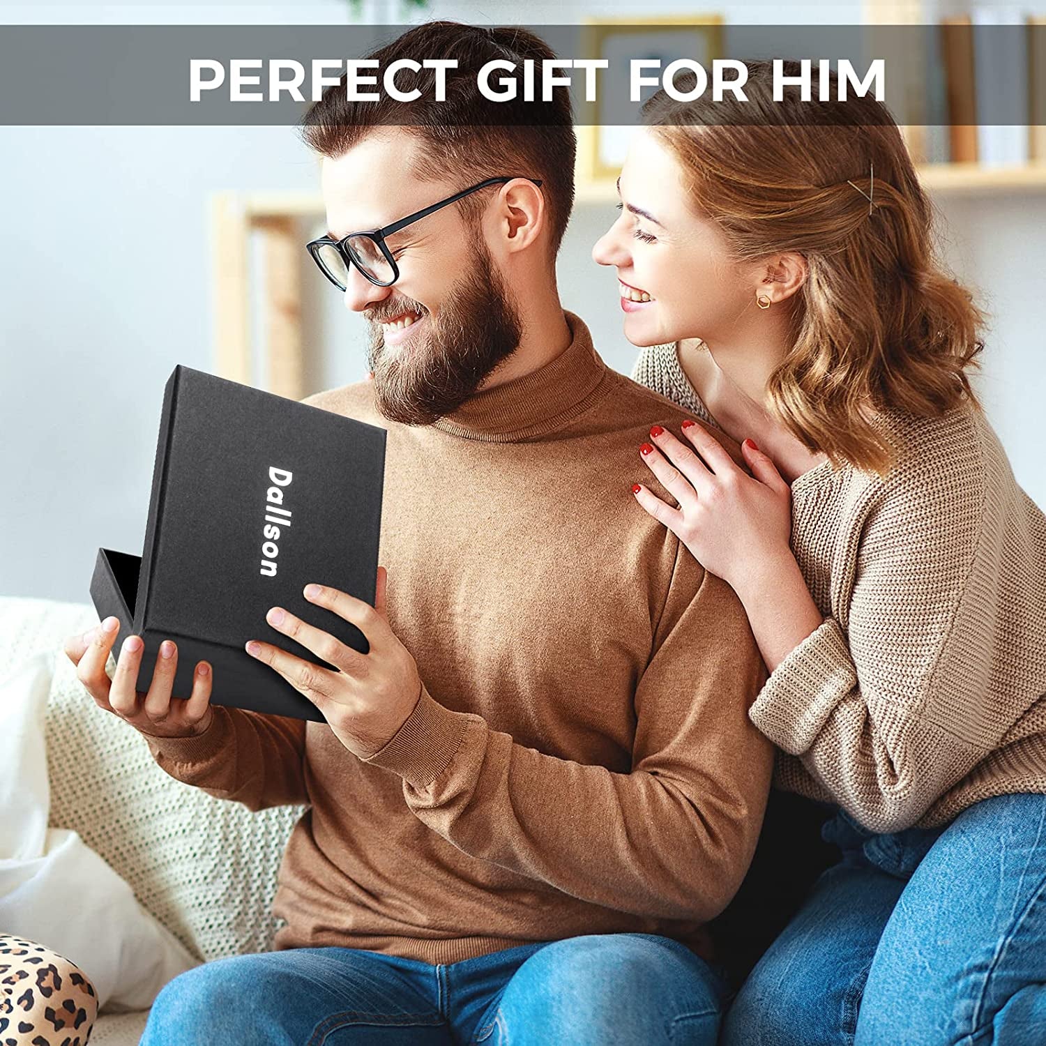 Dallson Mens Wallet for Airtag, Bifold Genuine Leather Wallet with Air Tag Holder, 2 ID Window, 10 Card Slot, RFID Blocking, Smart Wallet Compatible with Apple Airtag (Black)  Dallson   