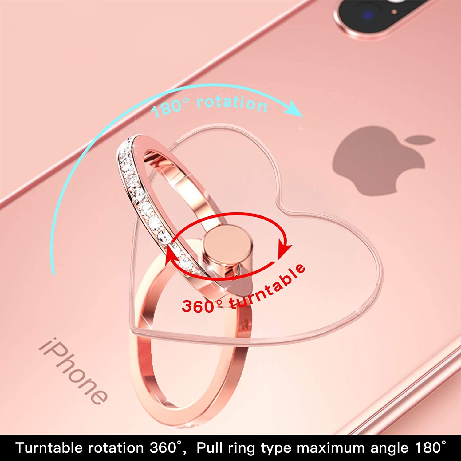 YINHEXI 2 Pcs Transparent Phone Ring Stand Holder Cell Phone Ring Holder Finger Grip 360 Degree Rotation (Rose Gold & Diamond-3)  YINHEXI   