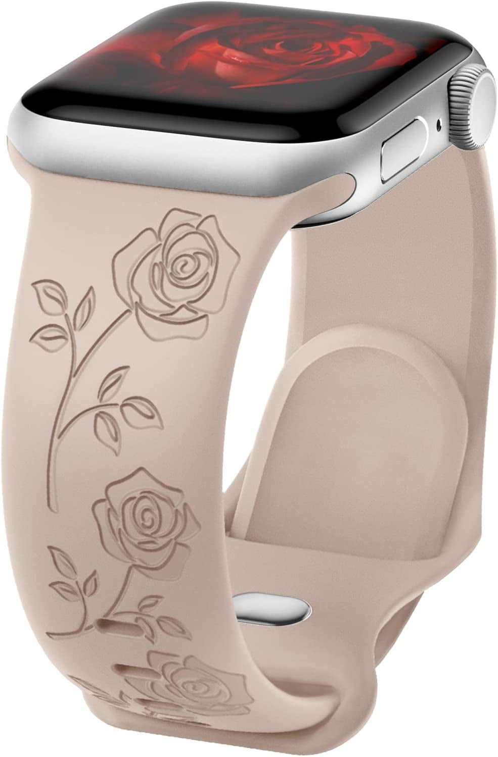 Flower Engraved Band Compatible with Apple Watch Bands 42Mm 44Mm 45Mm 49Mm for Women, Soft Sunflower Laser Silicone Wristbands Cute Sport Straps for Iwatch Series 8/7/Se/6/5/4/3/2/1/Ultra  Butifacion Rose Milk Tea 42mm/44mm/45mm/49mm 