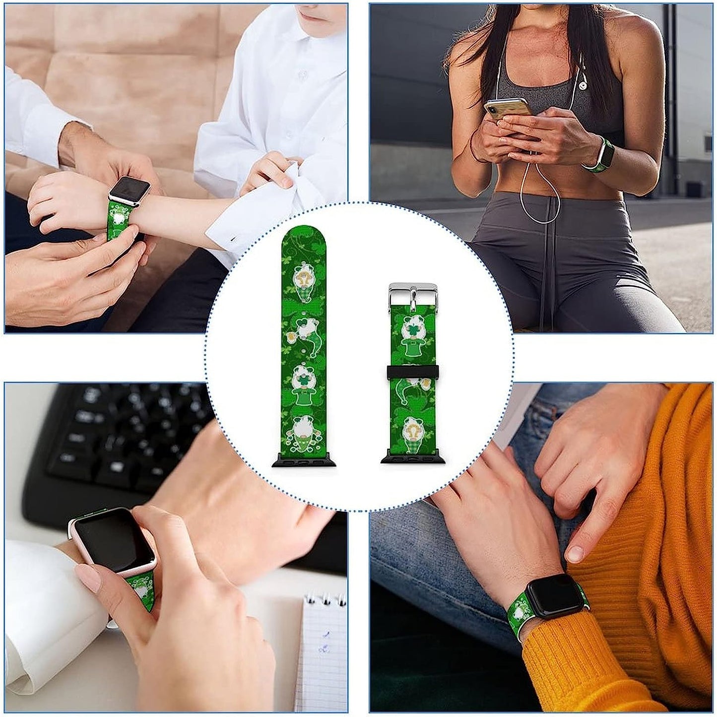 St Patrick Day Gnome Watch Bands Compatible with Apple Watch 38Mm 40Mm 42Mm 44Mm, St. Patrick'S Day Soft Pattern Silicone Straps Wristbands Replaceable Strap for Iwatch Series 6 5 4 3 2 1  MATIC   
