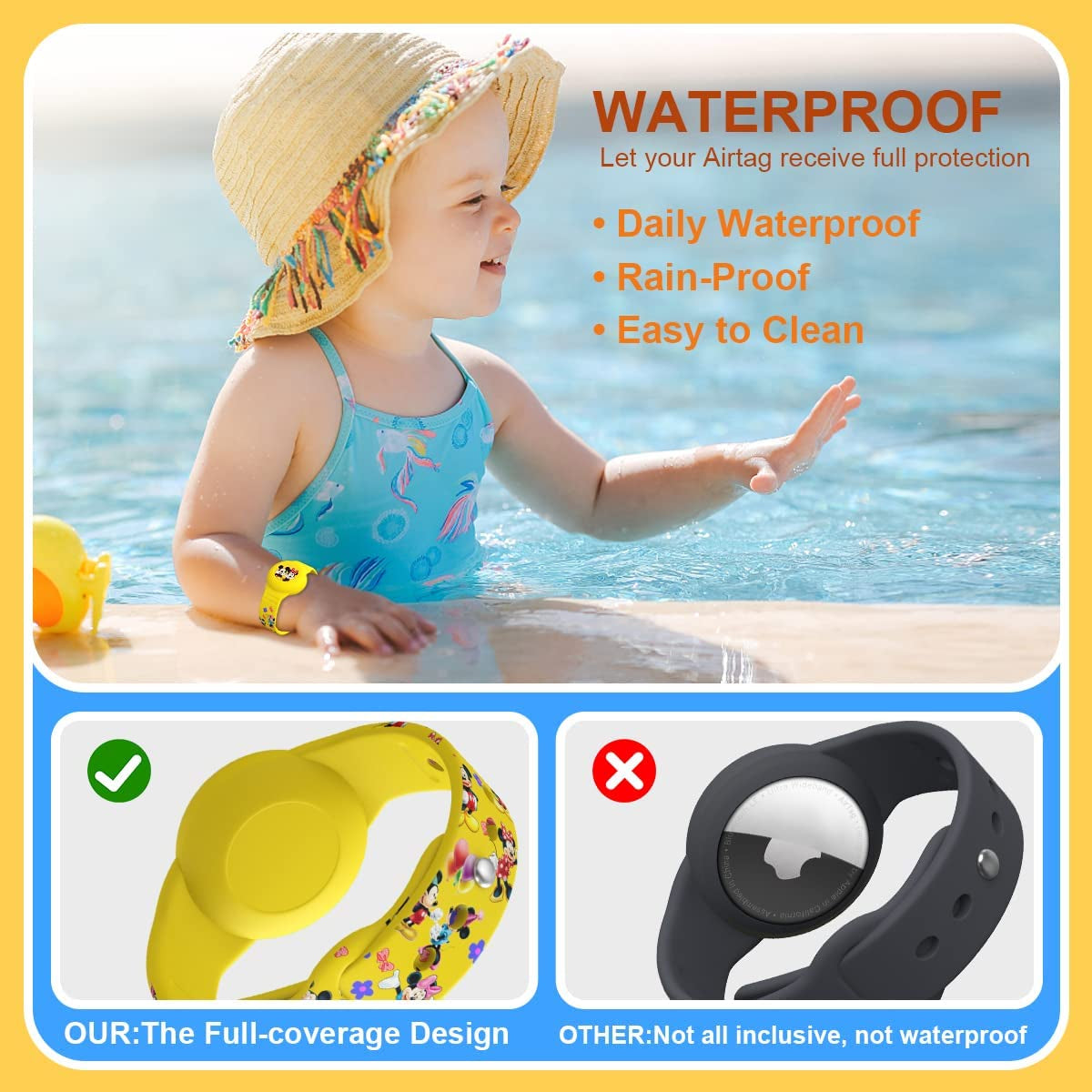 [2Pack] Airtag Kids Bracelet, Cartoon Wristband Adjustable Hidden Watch Band Air Tag Holder for Apple Air Tag, Cute Soft Silicone Anti-Lost Waterproof Case (Blue+Yellow)  ZOICIP   