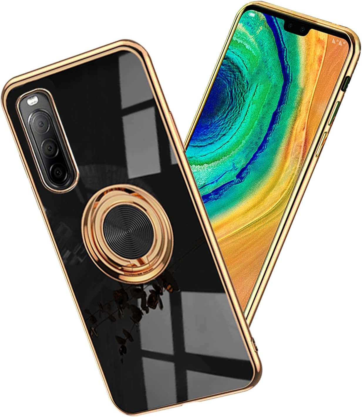 Yarxiawin Compatible with Sony Xperia 10 IV Case Ring Holder Magnet Silicone, Sony Xperia 10 IV Phone Case Silicone Thin White Cover Black 360° Rotatable Metal Kickstand (Gray)  Yarxiawin Black  