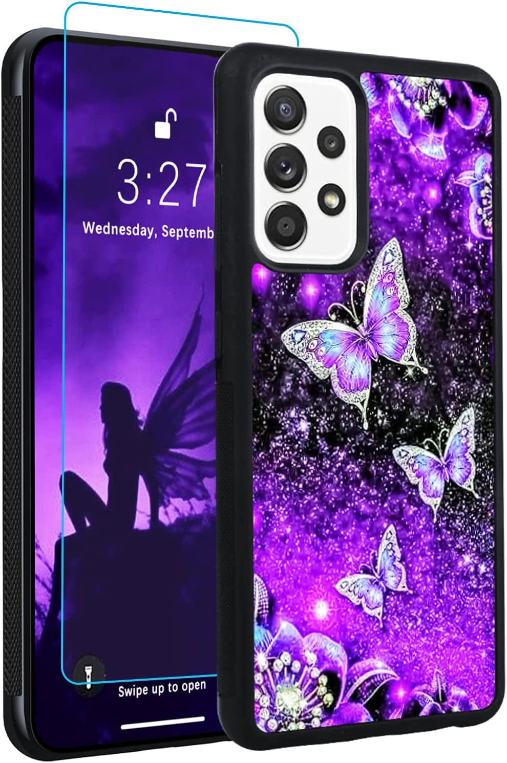 OOK Designs for Samsung Galaxy A53 Case Glitter Purple Butterfly Nebula Space Design Hard Pc+Soft TPU Bumper Anti-Slip Ultra Thin Cover Protective Shockproof Case for Galaxy A53  OOK   