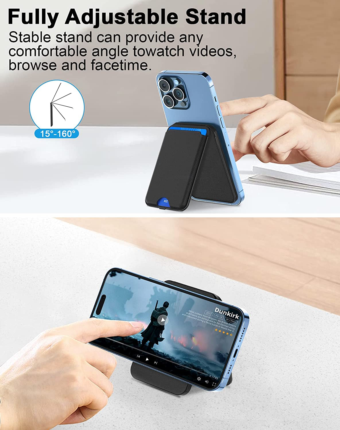 SHANSHUI Wallet for Magsafe, Magnetic Wallet with Ajustable Stand Anti-Drop Magnet Card Holder for Back of Phone Wallet Credit Card Holder Compatible for Iphone 14/13/12 Series & Magsafe Case Black  SHANSHUI   