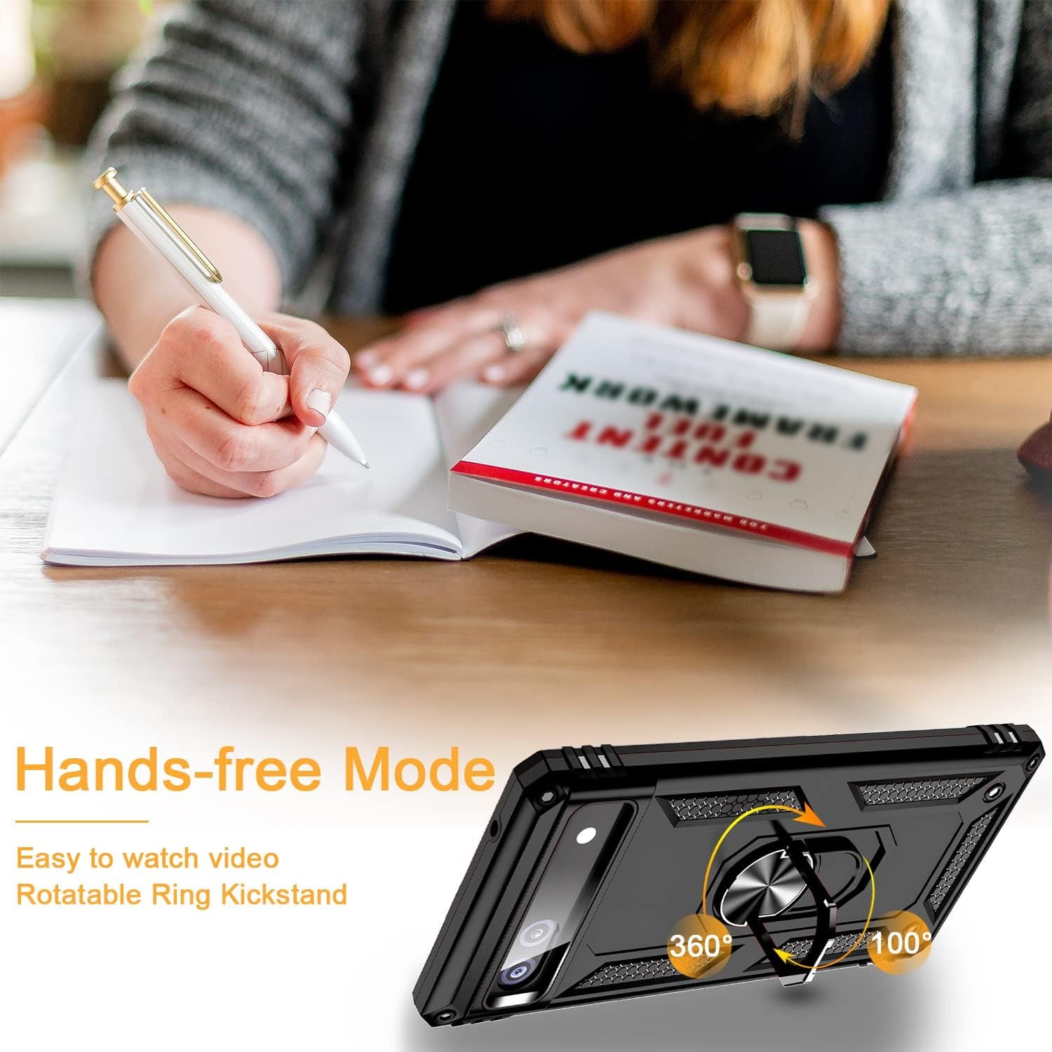 Muntinfe for Google Pixel 6A Case with Tempered Glass Screen Protector [2 Pack], Military-Grade Armor Shockproof Protective Phone Cover with Ring Magnetic Kickstand for Pixel 6A, Black  CAROL   