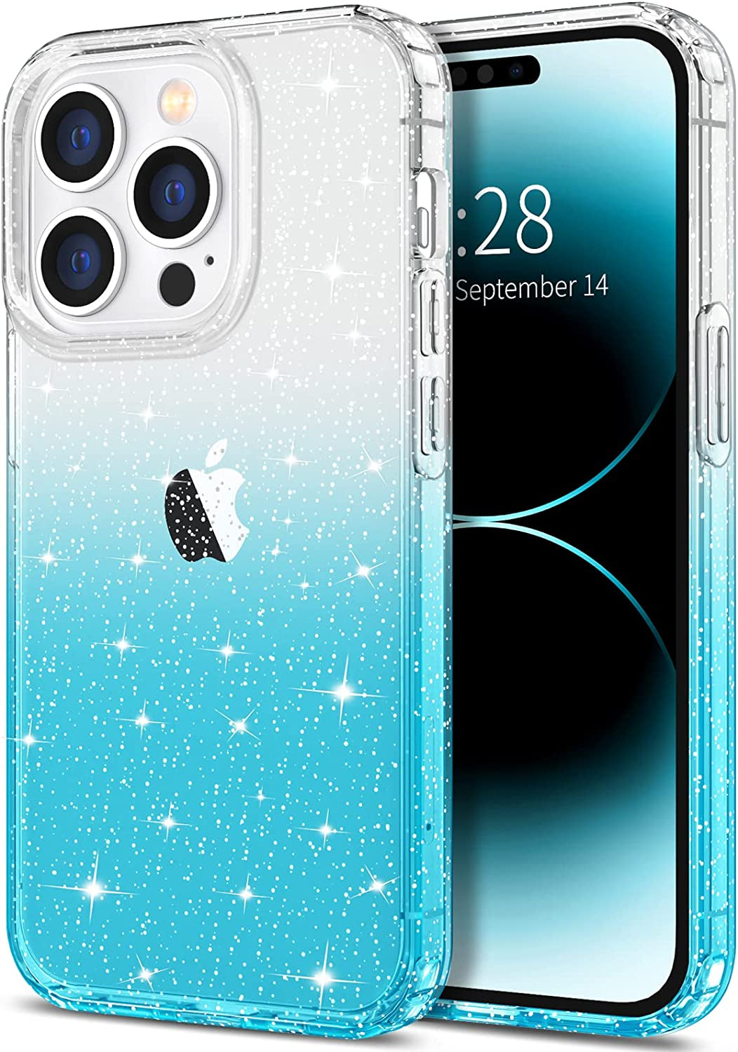 Hython Case for Iphone 14 Pro Max Case Glitter, Cute Sparkly Clear Glitter Shiny Bling Sparkle Cover, Anti-Scratch Soft TPU Slim Fit Shockproof Protective Phone Cases for Women Girls, Black Glitter  Hython Clear/Sky Blue Glitter  