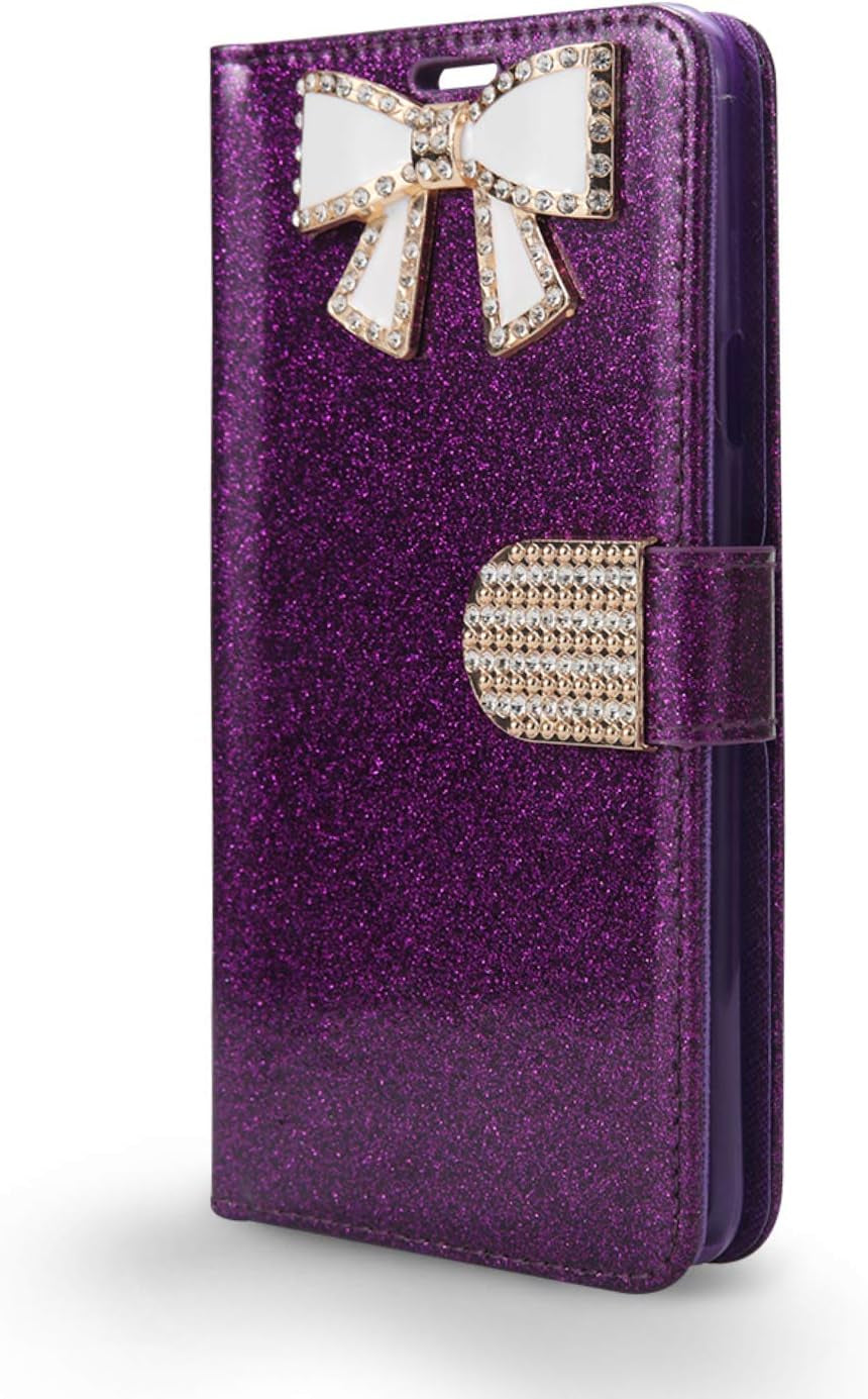 Newfrontier LG V40 Thinq Case, LG V40 Case, Shiny PU Leather Sparkle Rhinestone Bling Flip Sparkle Wallet Case Card Slots Cash Holder Wrist Strap Case for LG V40 / LG V40 Thinq 2018 (WBL Pink)  New Frontier Wireless Accessory Wbl Purple  