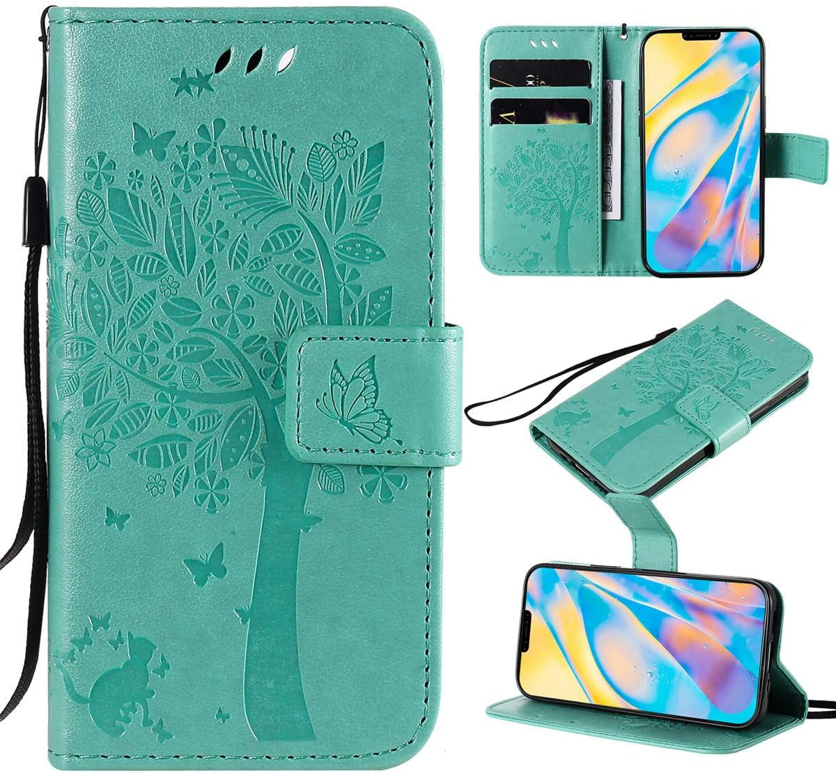XYX Wallet Case for LG V30, Embossed Cat Butterfly Flowers PU Leather Flip Protective Phone Case Cover with Card Slots for LG V30/LG V35 Thinq, Pink  XYX Green Lg V50/Lg V50 Thinq 