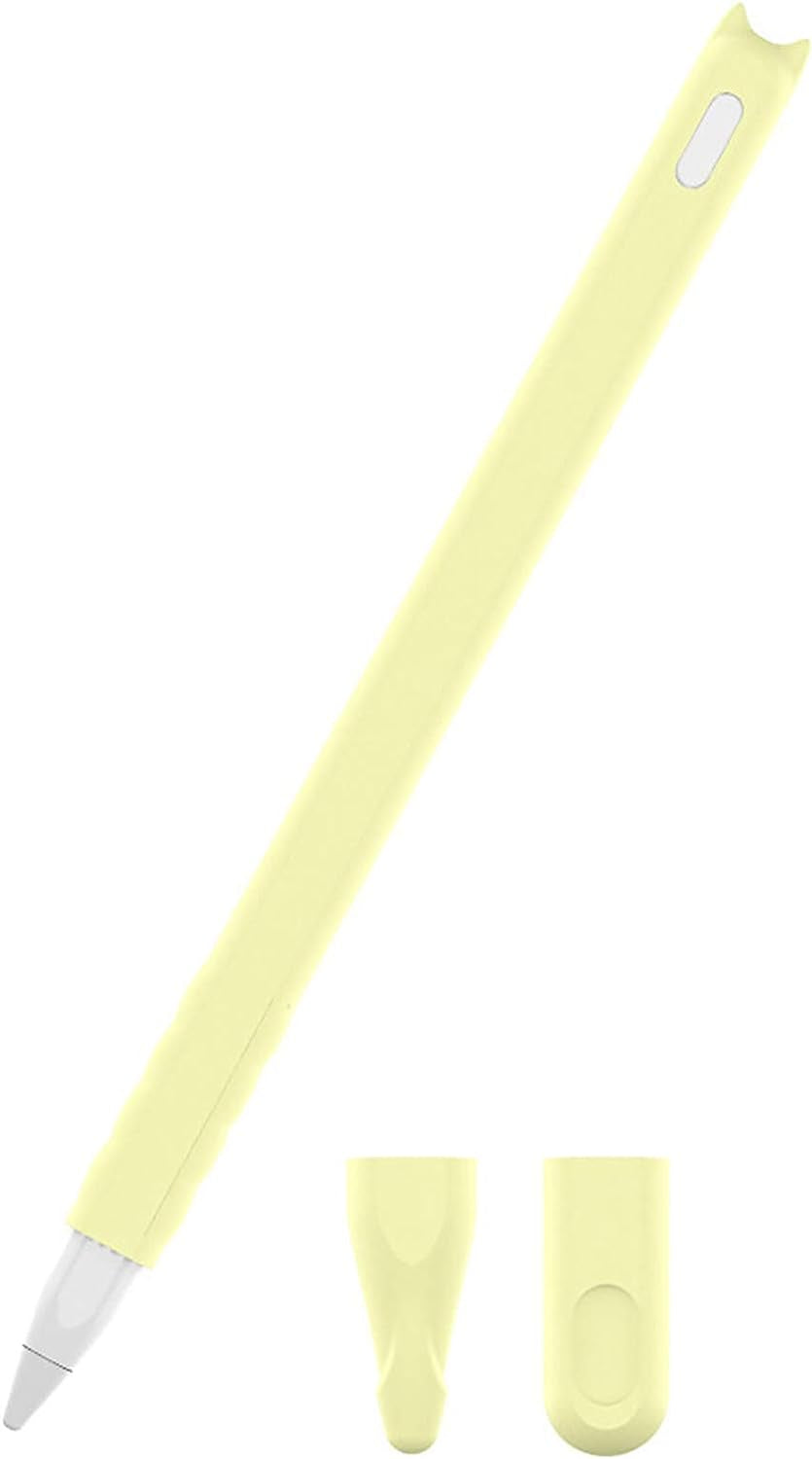 Silicone Case Apple Pencil 2Nd Generation Holder Sleeve Skin Pocket Cover Accessories Kit for Ipad Pro 11 12.9 Inch Cute Cat Soft Grip Pouch Cap Holder with 2 Protective Nib Covers (Teal Blue)  pm INC light yellow  