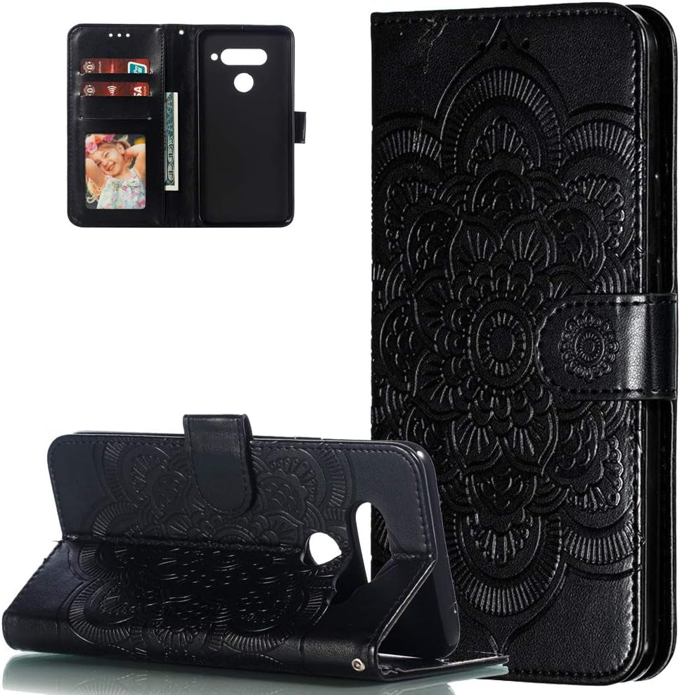 Asdsinfor LG V40 Case Full Stylish Advanced Embossing Wallet Case Credit Cards Slot with Stand for PU Leather Shockproof Flip Magnetic Case for LG V40 / V40 Thinq Sunflower Green LD  Asdsinfor Ld: Black  