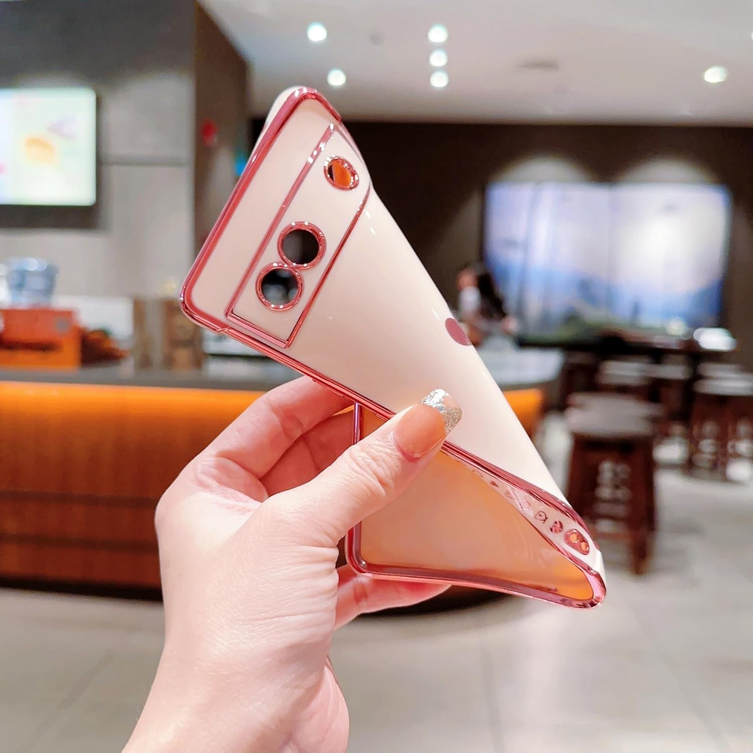 Phylla Phone Case for Google Pixel 7A 6.1” 5G,Luxury Plating Astronaut Stand Holder Phone Case with Cute Love Heart Side Small Pattern Soft Silicone Shockproof Kickstand Cover Bumper (Pink)  phylla   