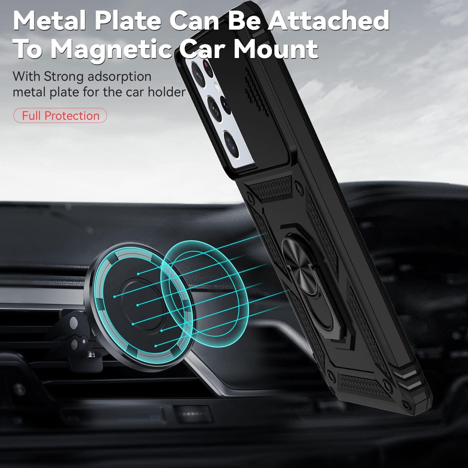 S21 Ultra Case,Samsung Galaxy S21 Ultra Case,With Camera Cover,[Military Grade] 16Ft.Drop Tested Cover with Magnetic Kickstand Protective Case for Galaxy S21 Ultra 6.8 Inch, Black  SKMY   