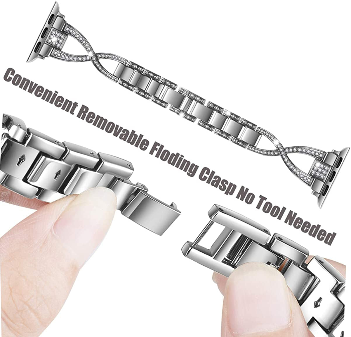 Jfdragon for Apple Watch Band 38Mm 40Mm 41Mm 42Mm 44Mm 45Mm 49Mm Ultra Women Series 8 7 6 5 4 3 2 1 SE Bling Metal Bracelet Iwatch Bands  JFdragon   