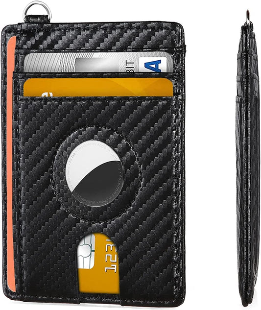 JEEBURYEE Slim Minimalist Airtag Wallet for Men Leather RFID Blocking Credit Card Organizer with Apple Airtag Case Holder Carbon Fiber Black  JEEBURYEE   