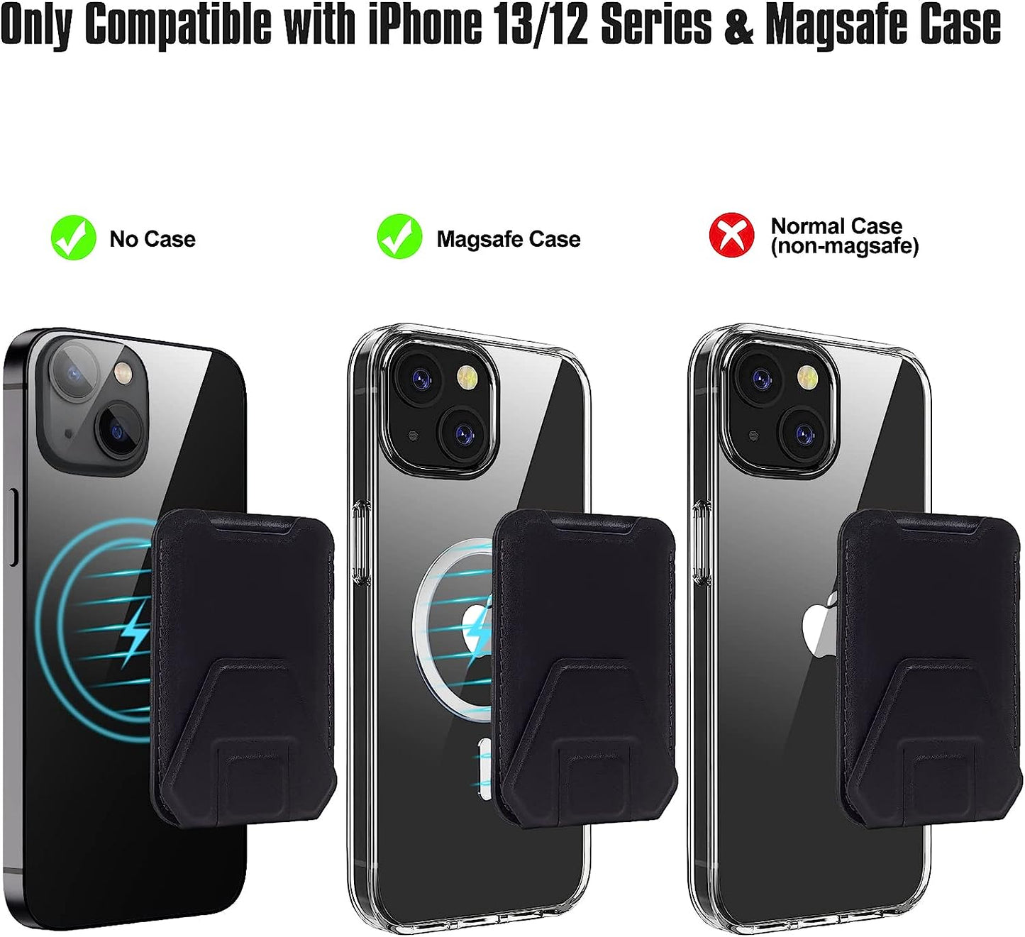 Magnetic Card Wallet Holder for Apple Magsafe, Phone Stand & Card Holder Magnetic Wallet for Apple Iphone 13/12 Magsafe Wallet, Leather Magsafe Wallet for Back of Iphone 13 Iphone 12 Series, Black  TopMade   