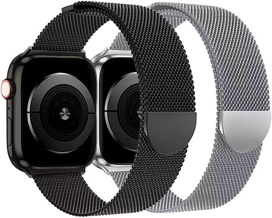 2 Pack Metal Band Compatible with Apple Watch Bands 40Mm 38Mm 41Mm 45Mm 44Mm 42Mm 49Mm, Stainless Steel Milanese Mesh Loop Magnetic Wristband for Iwatch Series 8 7 6 5 4 3 2 1 SE Ultra for Women Men  Generic   