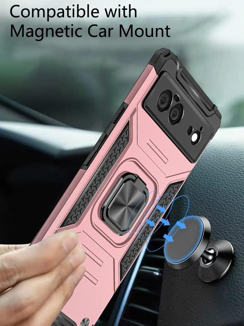 Google Pixel 6 Case, Google Pixel 6 Case with 3 Pcs Tempered Glass Screen Protector, Built in Magnetic Ring Kickstand Military-Grade Hard PC TPU Shockproof Aromr Case for Google Pixel 6 - Rose Gold  GAMEMIUZ   