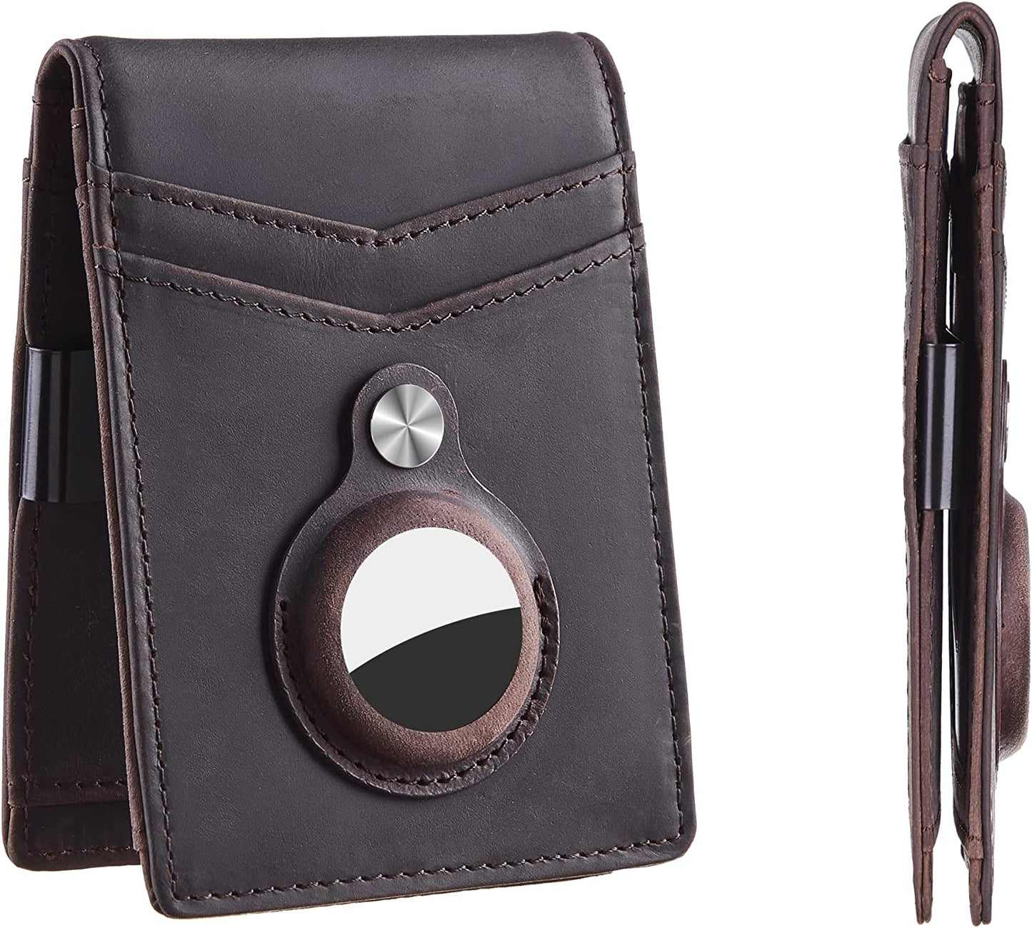 Hawanik Mens Slim Bifold Wallet with Integrated Case Holder for Airtag  Hawanik genuine leather-coffee  