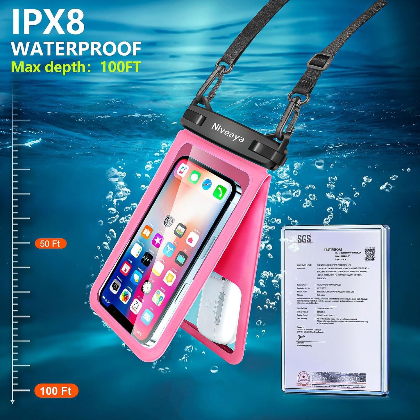 Niveaya Double Space Waterproof Phone Pouch - 2 Pack, Waterproof Phone Lanyard Case with Iphone 15/14/13/12/ Pro Max/Pro/8 Plus, Galaxy S22/S21/S20/S10/Note 20/10/9 up to 7", Dry Bag for Vacation.  Niveaya   