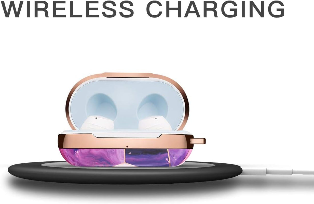 For Samsung Galaxy Buds/Buds Plus(Buds+) Case Luxury Plating Marble Pattern Painted Hard Cover Anti-Drop Shockproof Full-Body Protective Cover with Keychain (C)  AIOEN   