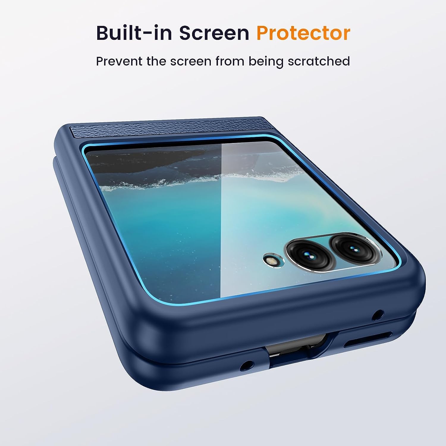 NULETO for Moto Razr plus 2023 Case with Kickstand, Razr+ Phone Case with Built-In Screen Protector for Outer Screen, Drop Protective Slim Motorola Razr plus Case with Luxury Leather Cover, Blue  NULETO   