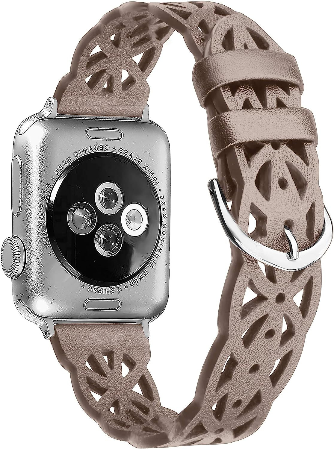 Secbolt Hollowed-Out Leather Band Compatible with Apple Watch 38Mm 40Mm 41Mm 42Mm 44Mm 45Mm Iwatch Series 8/7/6/SE/5/4/3/2/1, Elegant Top-Grain Leather Wristband Strap Accessories for Women  Secbolt Tan 38mm/40mm/41mm 